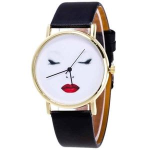 Beauty Face Faux Leather Fashion Watch - BLACK